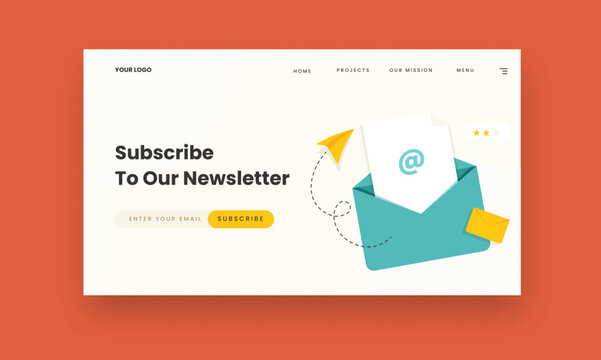 Subscribe To Our Newsletter Based Landing Page With Open Envelope.