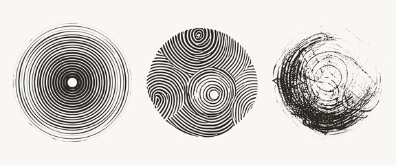 Set of abstract circle shapes. Grunge texture halftone graphic design elements.