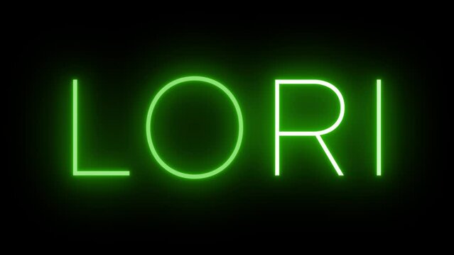 Flickering green retro style neon sign glowing against a black background