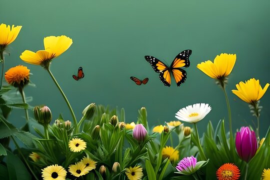 flowers and butterflies.