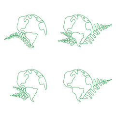 Green Planet Earth. Line art vector. Earth day. Ecology concept, logotype. Vector illustration.