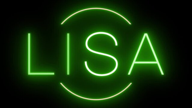 Flickering green retro style neon sign glowing against a black background