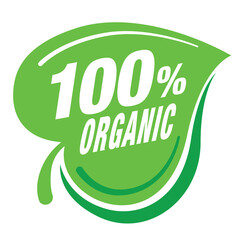 100% organic natural leaf sign icon vector