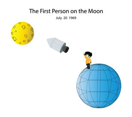 illustration of physics and astronomy, The first person on the moon, the first human to step on the moon, American astronaut, 