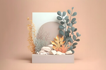 Cosmetics product advertising stand. Empty pedestal to display product packaging. Mockup. generative ai