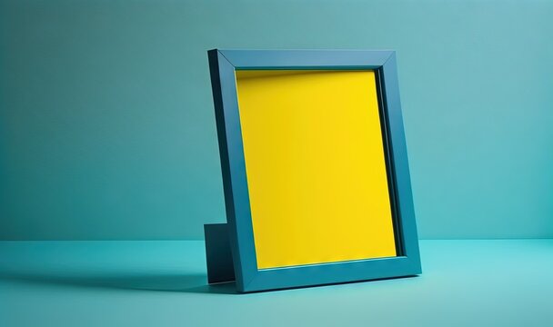  a blue picture frame with a yellow square in the middle.  generative ai