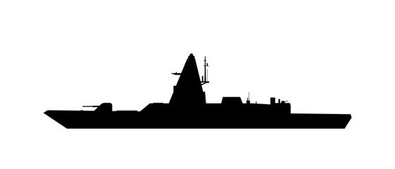 Warship black silhouette isolated on a white background. Naval ship. © VIT VECTOR ART