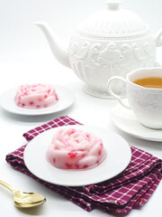 Cente Manis, Cantik Manis, or Jentik Manis. Traditional Indonesian Snack. ingredient hunkwe flour, sugar mixed with tapioca pearls. Selective focus. On white background 
