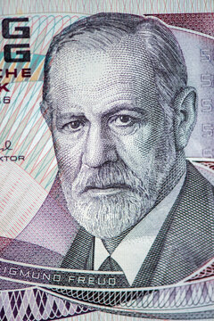 Sigmund Freud. Detailed image of the old 50 austrian schillings of 1986