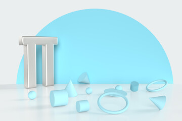 Pi day number and geometric figures for numbers day, math abstract futuristic background
