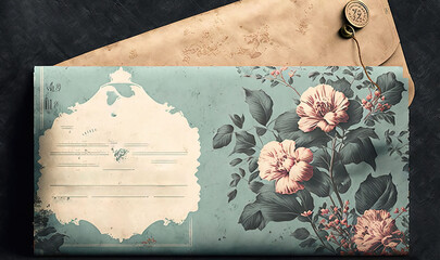  an old envelope with a floral design on it and a wax seal.  generative ai