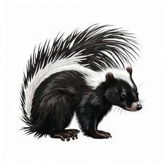 Black and white raccoon on a white background  - Created with Generative AI Technology
