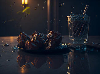 Unforgettable Ramadan Moments: 8K Product Photography of Ultra-Detailed Dates on a Plate with Volumetric Lighting in Unreal Engine