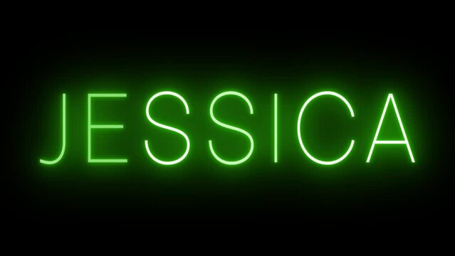 Flickering green retro style neon sign glowing against a black background