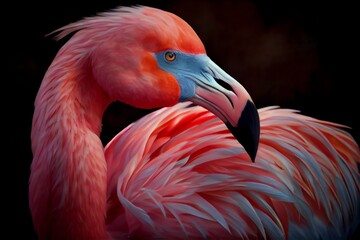 Close-Up Of A Beautiful Pink Flamingo Bird. Generative AI