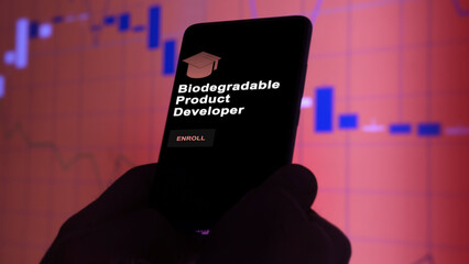 Biodegradable Product Developer program. A student enrolls in courses to study, to learn a new skill and pass certification. Text in English