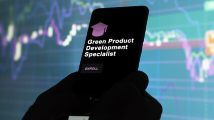 Green Product Development Specialist program. A student enrolls in courses to study, to learn a new skill and pass certification. Text in English