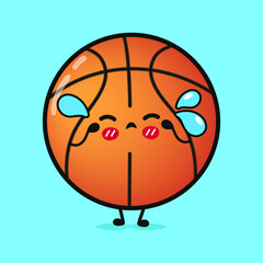 Cute cry basketball character. Vector hand drawn cartoon kawaii character illustration icon. Isolated on blue background. Crying Basketball ball character concept