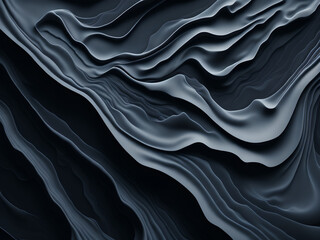 3D Futuristic Elegant Abstract Fluid Black Wave Monochrome Pattern Background Generative AI
