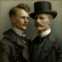 AI illustration of a two homosexuals from the past times - obrazy, fototapety, plakaty