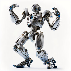 Robotic dancer in a rainbow-colored render