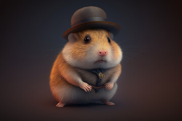 Charming Hamster with a Tiny Fedora on its Head, generative ai