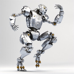 Dancing robot in a multicolor render with a rainbow background