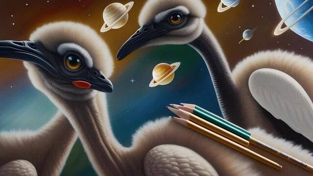 The bird is not an ordinary alien species is transformed with the help of artificial intelligence, technology of our future, artificial intelligence, generation change in time. Generative AI.