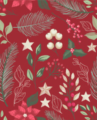 seamless christmas pattern with flowers
