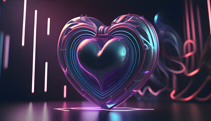 3D Rendered Neon Heart in Dark Environment - Digital Art