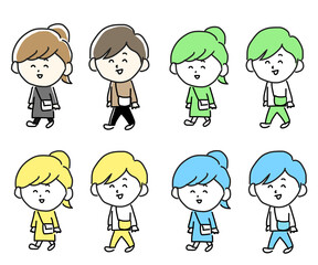 歩く女性と男性