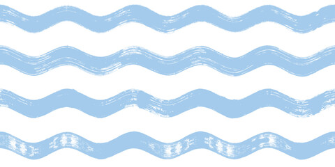 Seamless Wave Pattern, Hand drawn water sea vector background. Wavy beach print, curly grunge paint lines, watercolor illustration