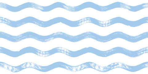 Seamless Wave Pattern, Hand drawn water sea vector background. Wavy beach print, curly grunge paint lines, watercolor illustration