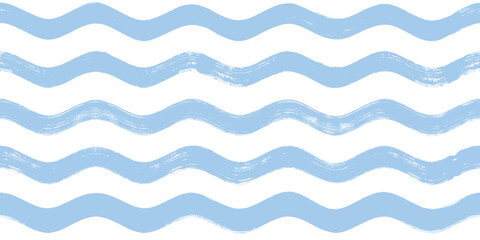 Seamless Wave Pattern, Hand drawn water sea vector background. Wavy beach print, curly grunge paint lines, watercolor