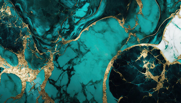 Teal gold marble abstrack background with gold vains and cracks © photograficznie
