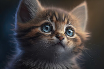 Curious Kitten with Big Eyes Gazing at Something Interesting, generative ai