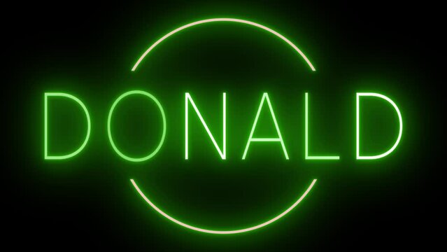Flickering green retro style neon sign glowing against a black background
