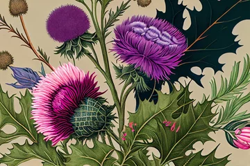 Möbelaufkleber Vintage Floral Botanic Patten With Thistle And Wildflowers. Generative AI © Pixel Matrix