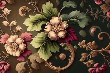 Vintage Floral Wallpaper Pattern With A Luxury Finish. Generative AI