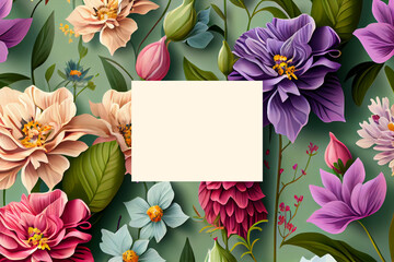 Spring floral pattern background with place for text. Generative AI.