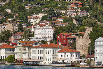 Picturesque wooden waterfront houses in the Bosphorus strait. Istanbul. Turkey