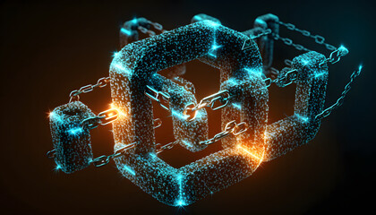 blockchain crypto technology with interconnected blocks forming a chain, symbolizing security and decentralization generative ai