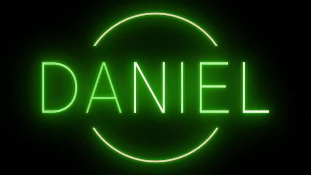 Flickering green retro style neon sign glowing against a black background