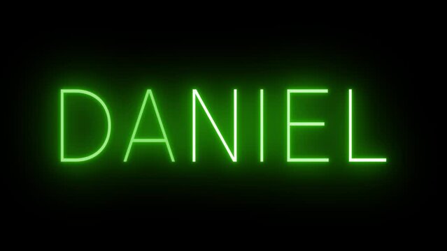 Flickering green retro style neon sign glowing against a black background