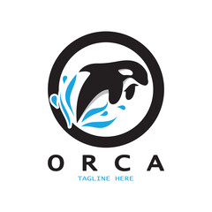 Simple orca whale animal illustration logo creative design, killer whale, underwater animal. Logo for business, identity and branding,badge,conservation,ecology concept,sea animal protection,vector