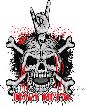 skull and sign of the horns, grunge vintage design t shirts