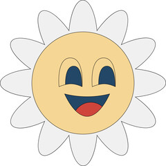 Funny retro flower. Groovy flower head illustrations. 