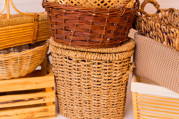 Many kinds of baskets on a stack