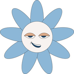 Funny retro flower. Groovy flower head illustrations. 