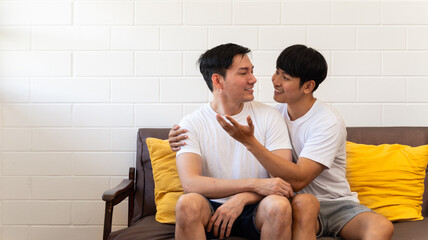 LGBT couples show their love for each other. They were hugging each other warmly and happily...